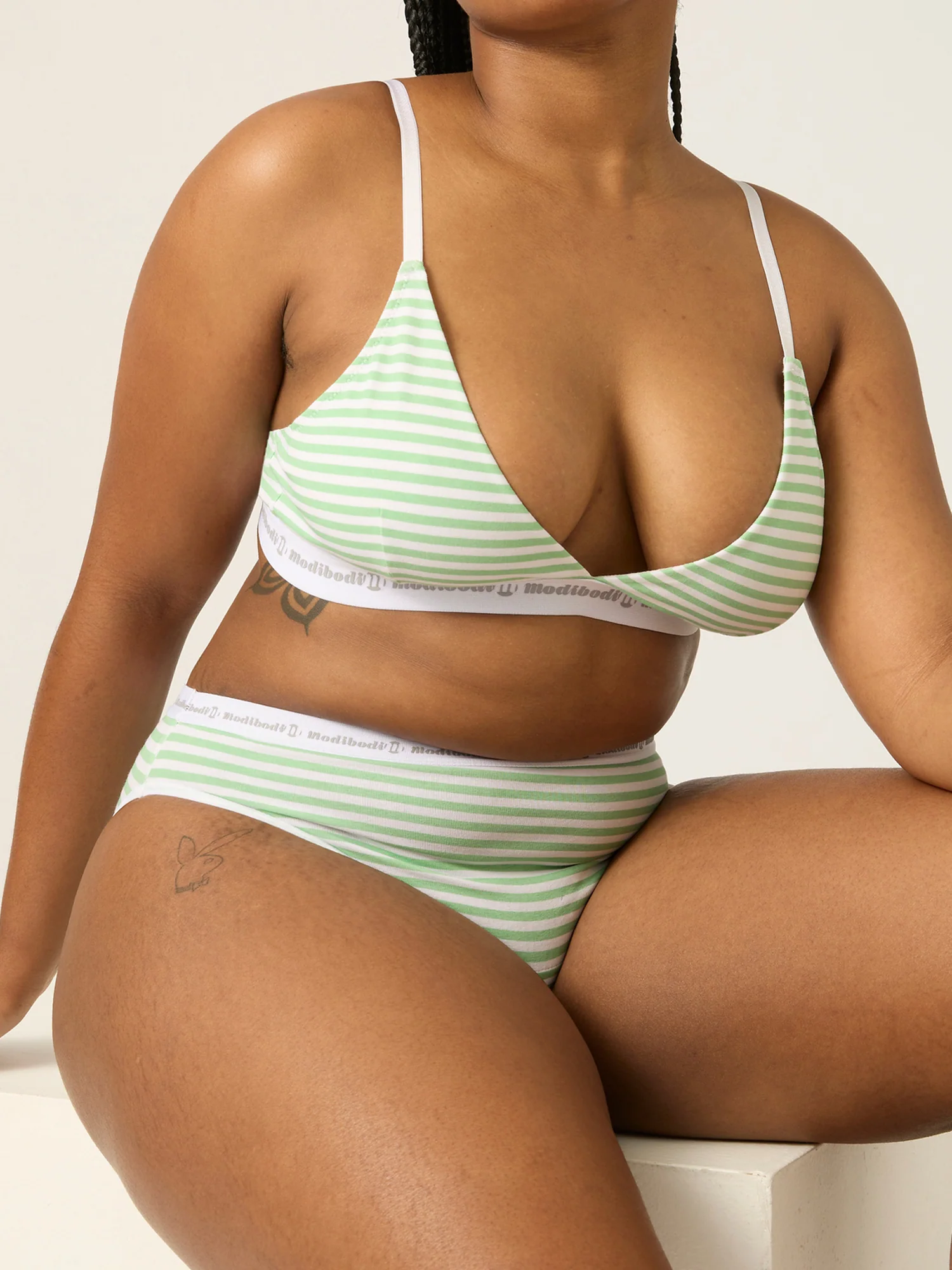 Basic Triangle Bralette Meadow Green Stripe - Image 5
