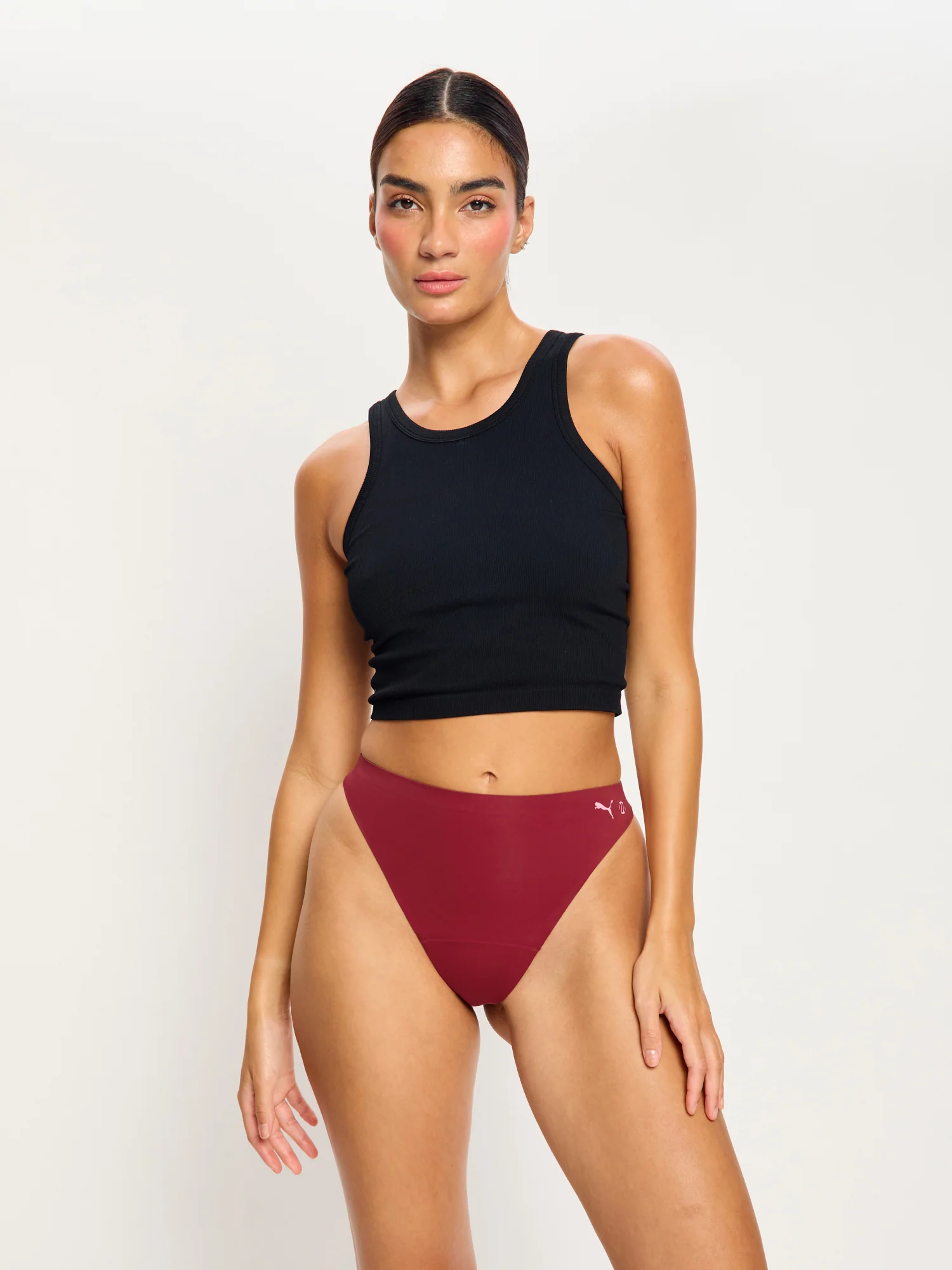 Puma X Modibodi Seamfree Active Hi Waist Thong Light Caramelised Red 3 Pack - Image 3