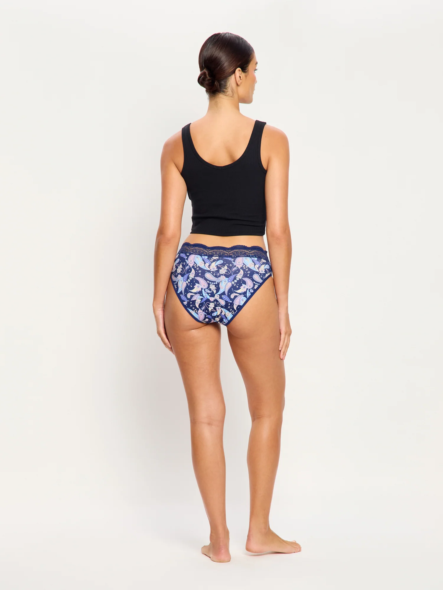 Sensual Hi Waist Bikini Moderate Opulent Paisley Navy - Image 3