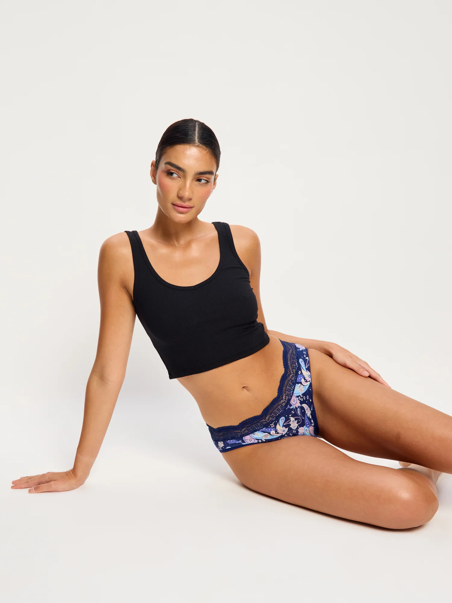 Sensual Hi Waist Bikini Moderate Opulent Paisley Navy - Image 5