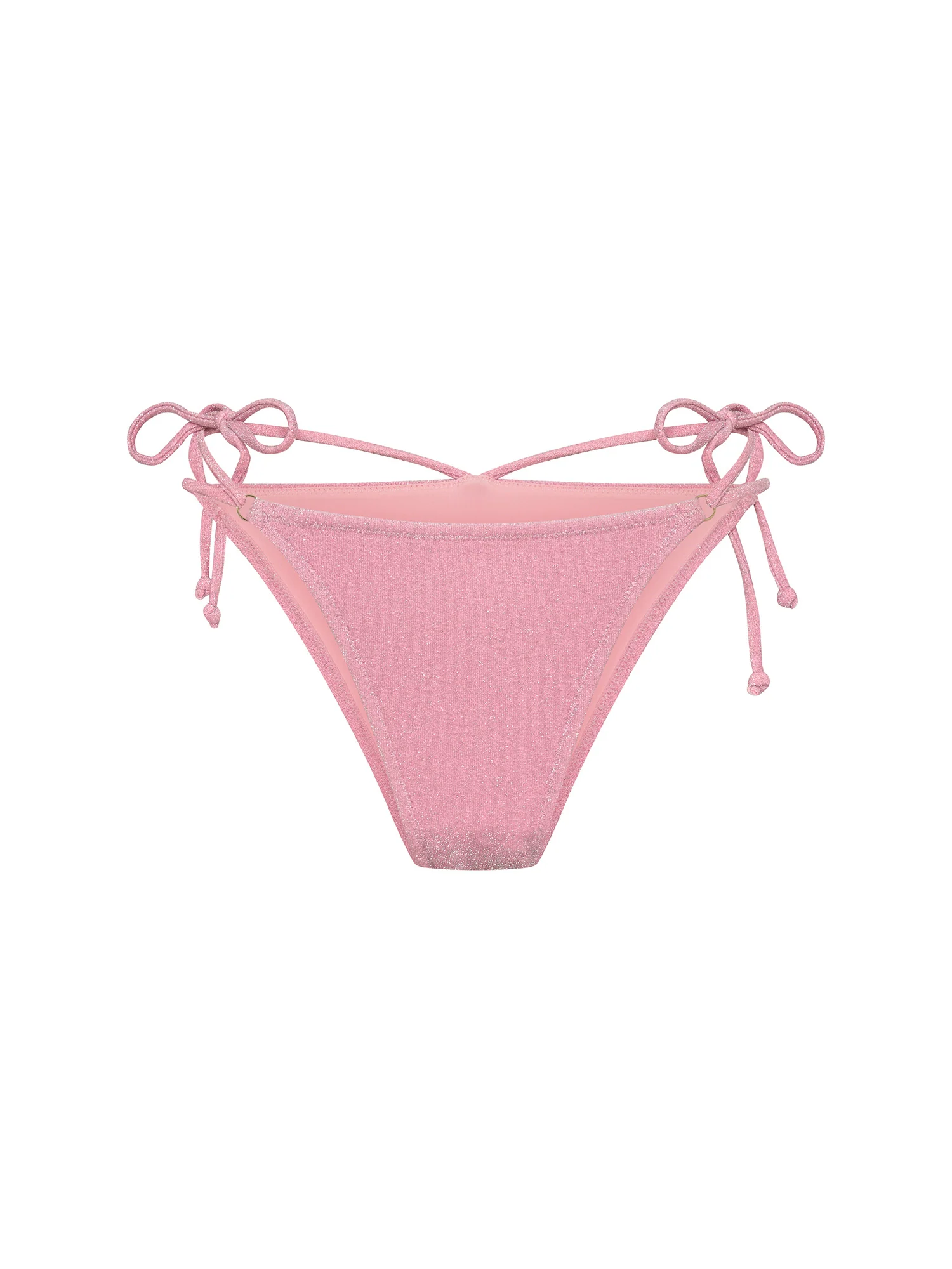 Swimwear Shimmer Tie Back Bandeau Top & Hi-Leg String Bottom Set Peony Pink - Image 7