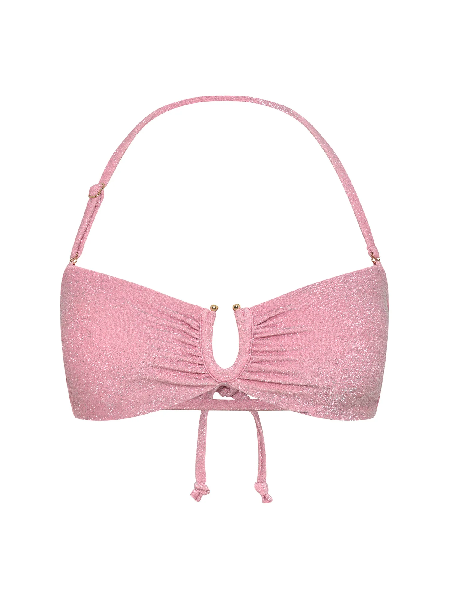Swimwear Shimmer Tie Back Bandeau Top Peony Pink - Image 5