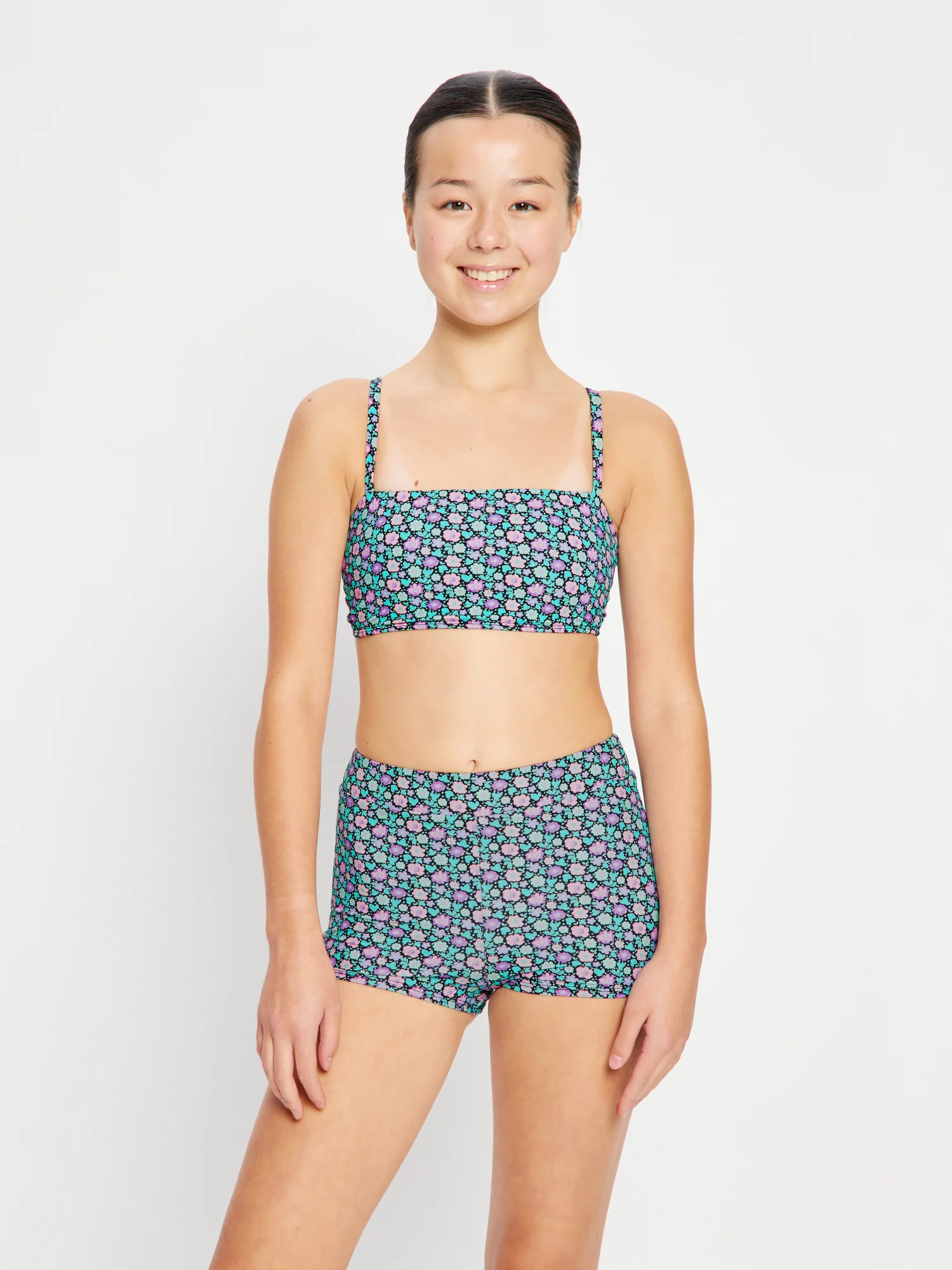 Teen Swimwear Bandeau Strap Crop Top & Hi Waist Short Luna Blossom Black - Image 3