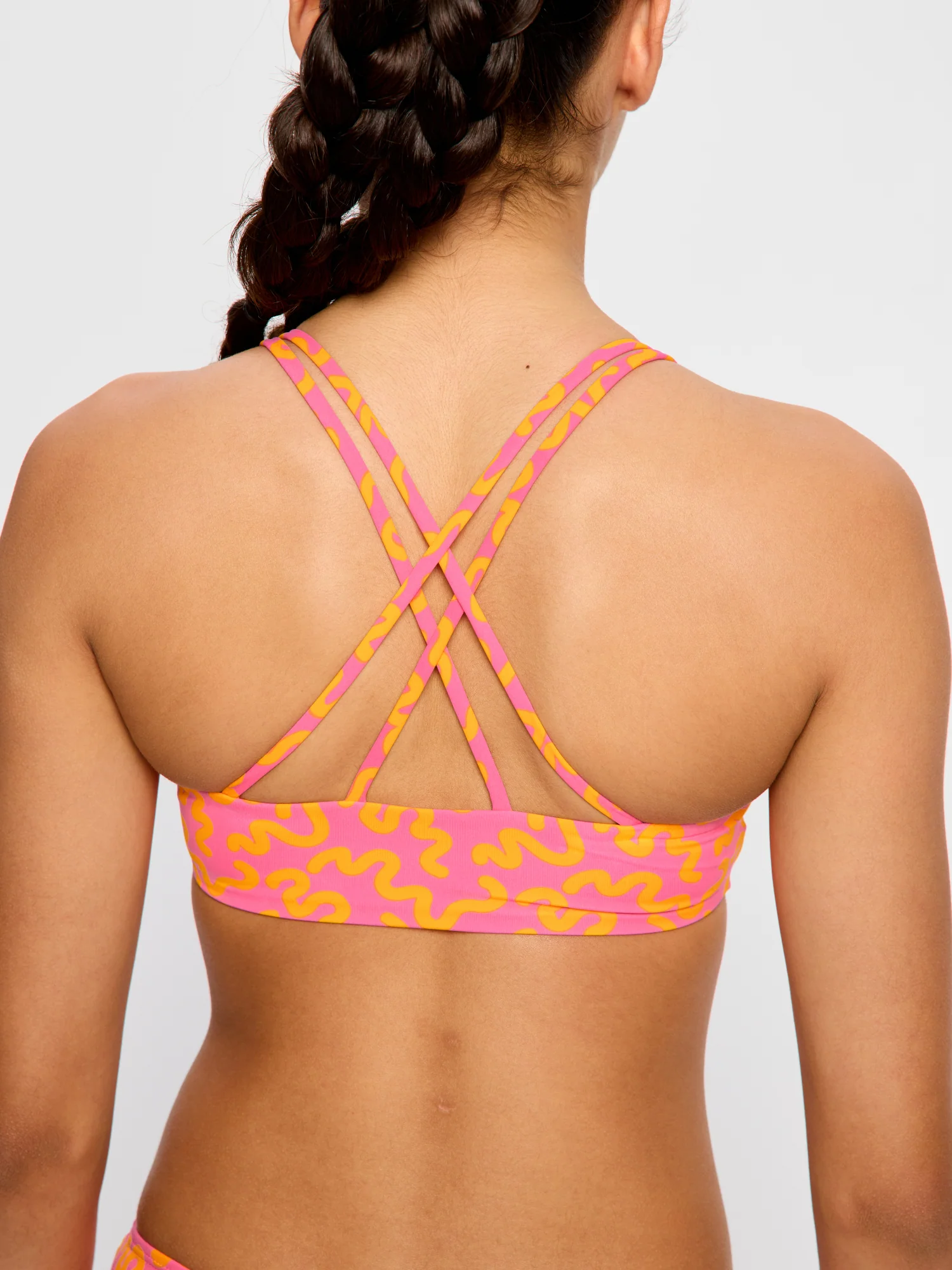 Teen Swimwear Cross Back Crop Top Wavy Pink - Image 3