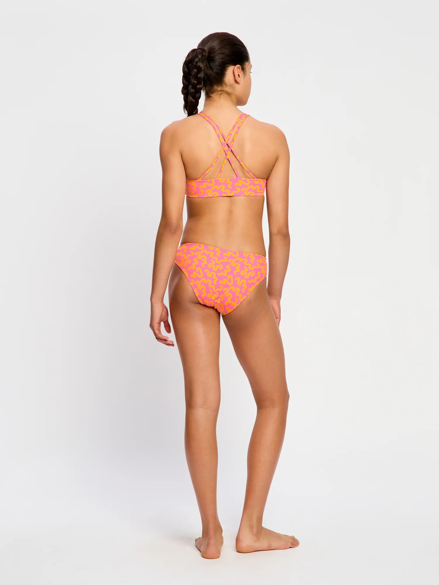 Teen Swimwear Cross Back Crop Top Wavy Pink - Image 4