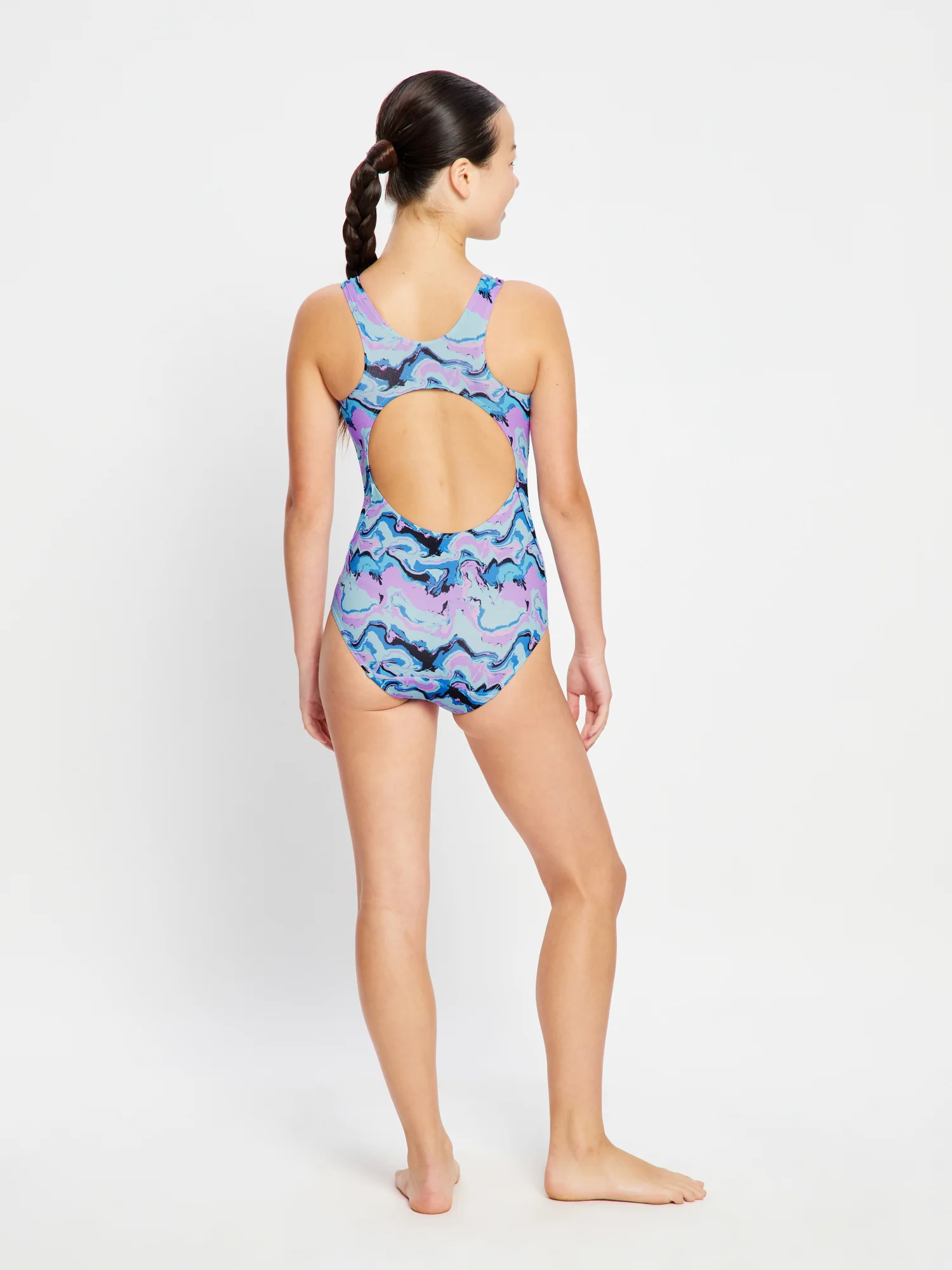Teen Swimwear Performance Racerback One Piece Super Marble Blue - Image 5