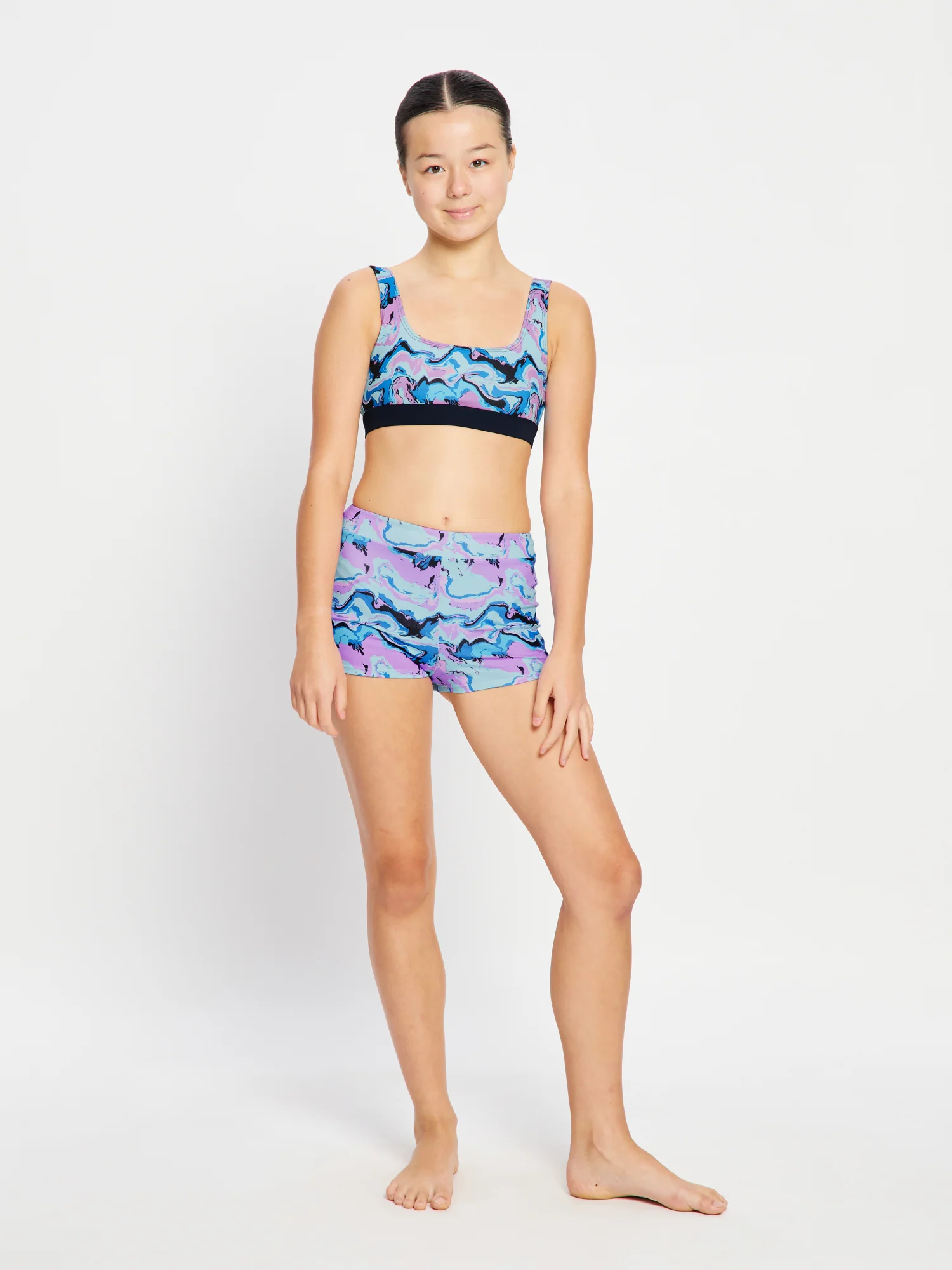 Teen Swimwear Performance Reversible Crop Top Marble Blue - Image 3