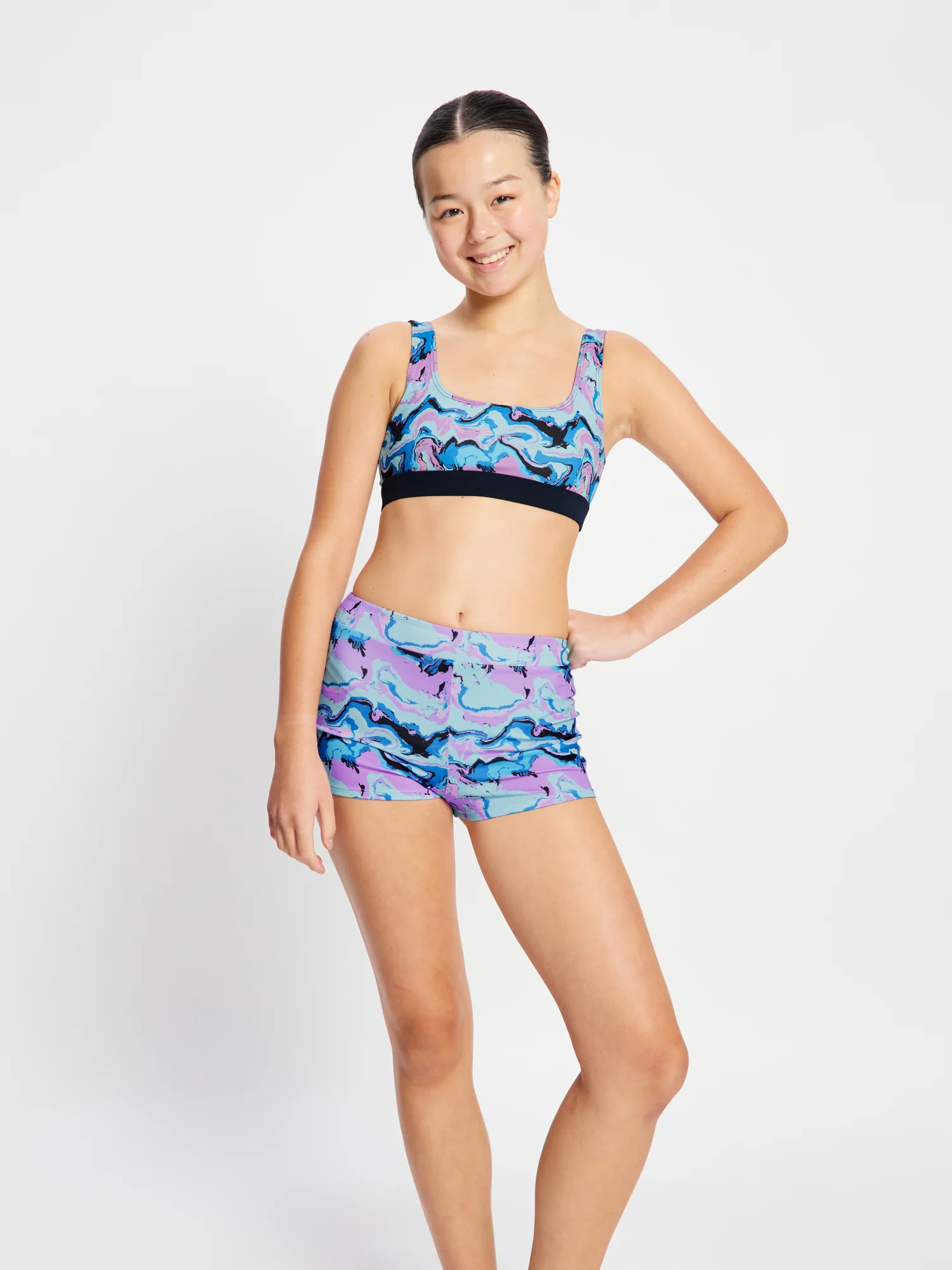 Teen Swimwear Performance Reversible Crop Top Marble Blue - Image 6